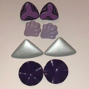 Lot of 4 Purple Gray Enamel Metal Retro Boho Lightweight Pierced Earrings